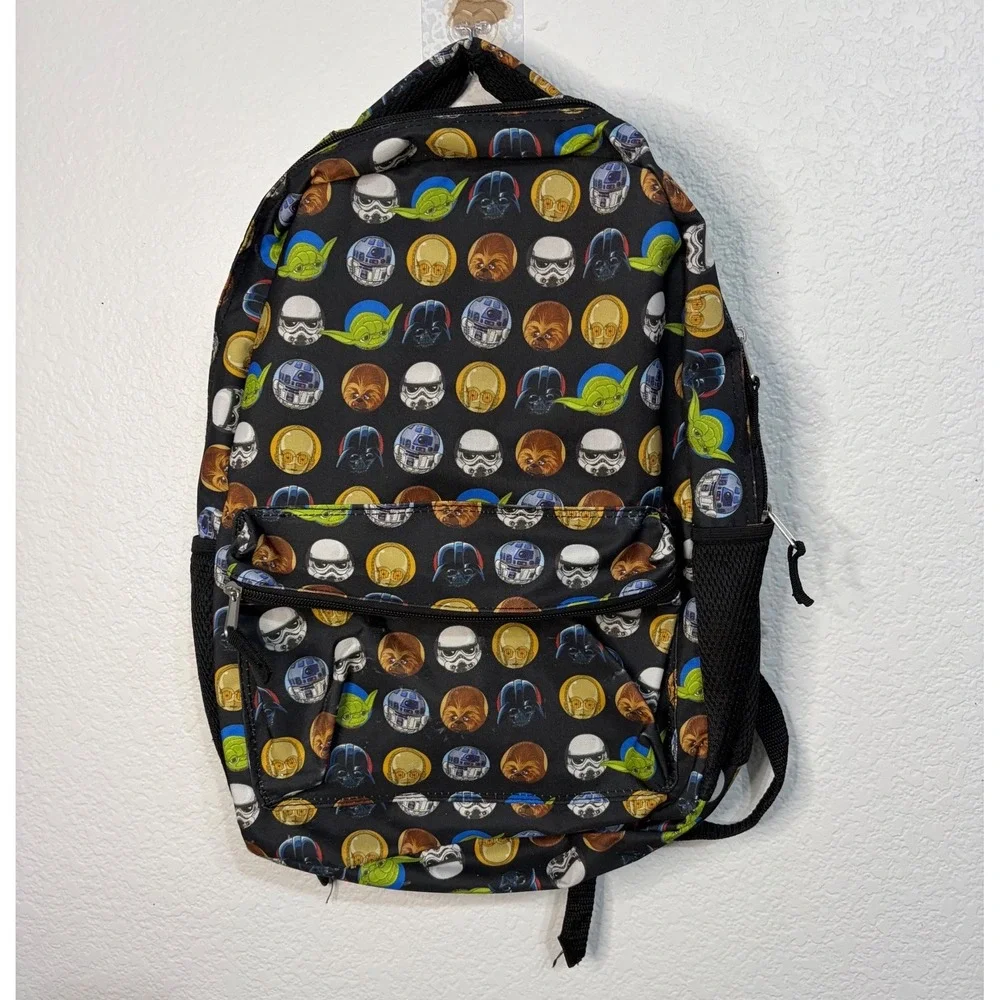 Star Wars Character Print Backpack Darth Vader Yoda Stormtrooper Black Multi